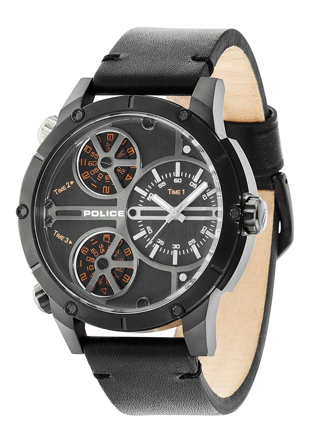 Police Men's Quartz Watch with Black Dial Analogue Display and Black Leather Strap 14699JSB/02
