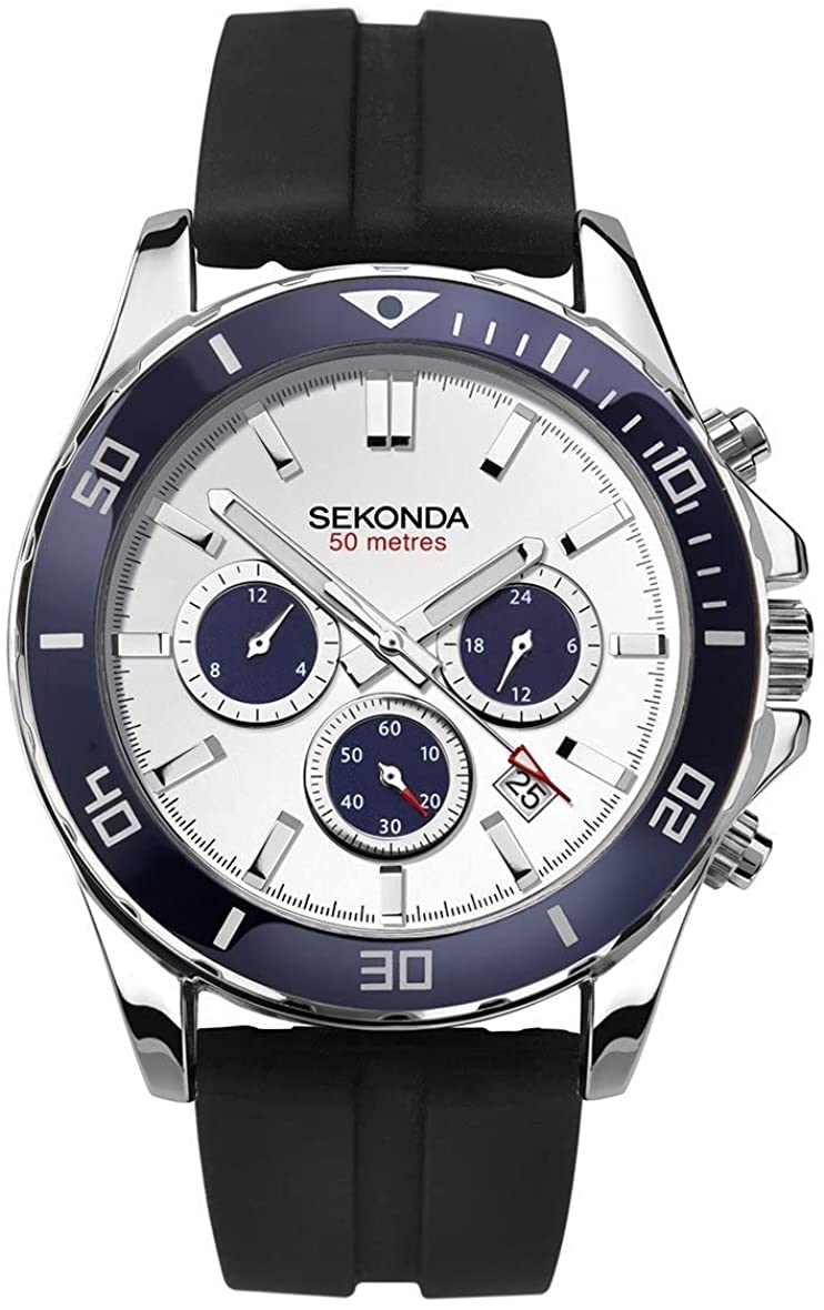 Sekonda Mens Chronograph Watch with Black Silicone Strap 1708