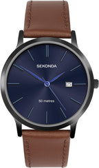 Sekonda Mens Watch with Blue Dial and Brown Leather Strap 1775