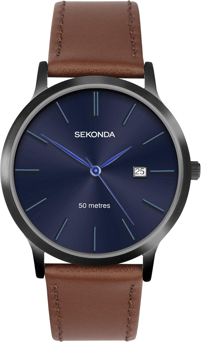 Sekonda Mens Watch with Blue Dial and Brown Leather Strap 1775