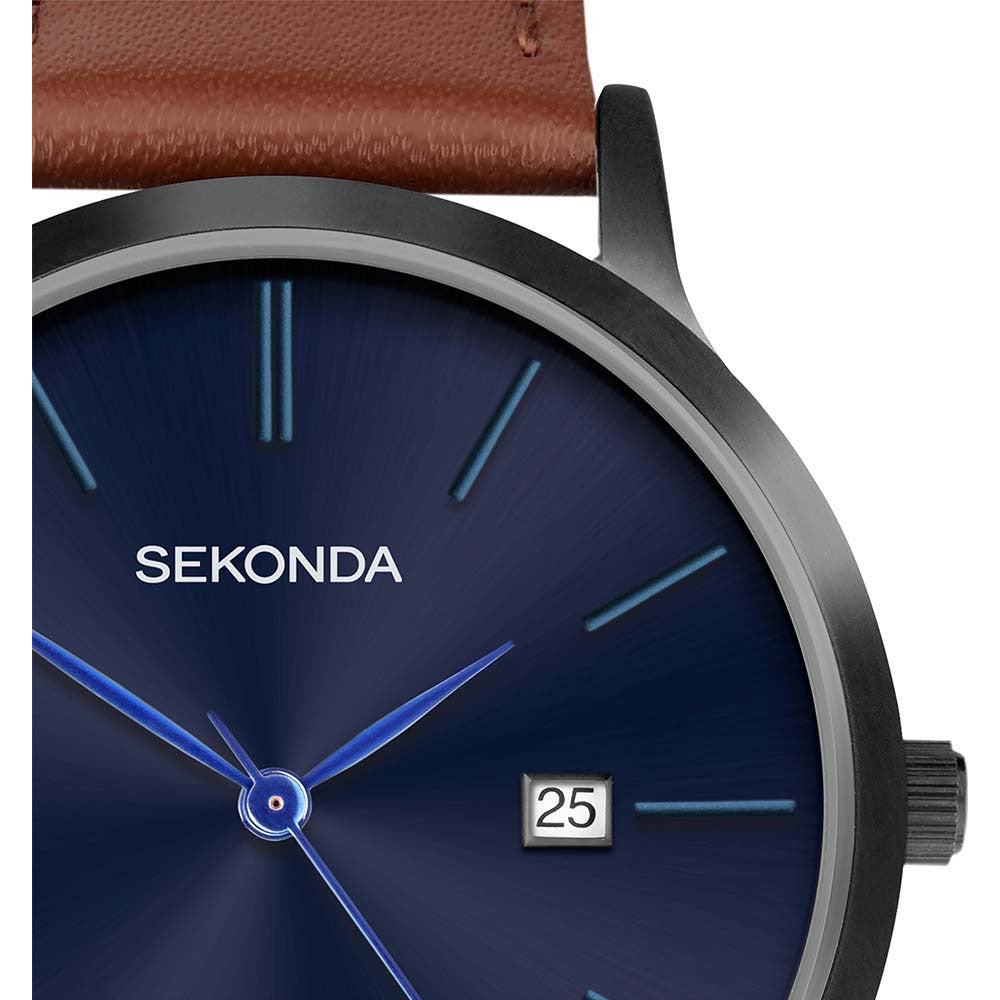 Sekonda Mens Watch with Blue Dial and Brown Leather Strap 1775
