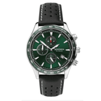 Sekonda Mens Dual Time Watch with Green Dial and Black Leather Strap 1862