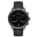 Nordgreen Pioneer Scandinavian Men's Chronograph Watch Black Dial and Black Leather Strap