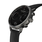 Nordgreen Pioneer Scandinavian Men's Chronograph Watch Black Dial and Black Leather Strap