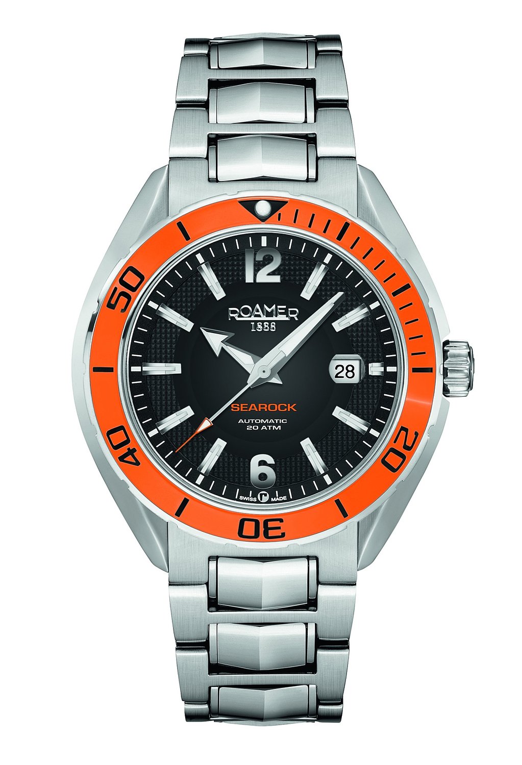 Roamer Searock Pro Men's Automatic Watch with Black Dial Analogue Display and Silver Stainless Steel Bracelet 211633 41 04 20
