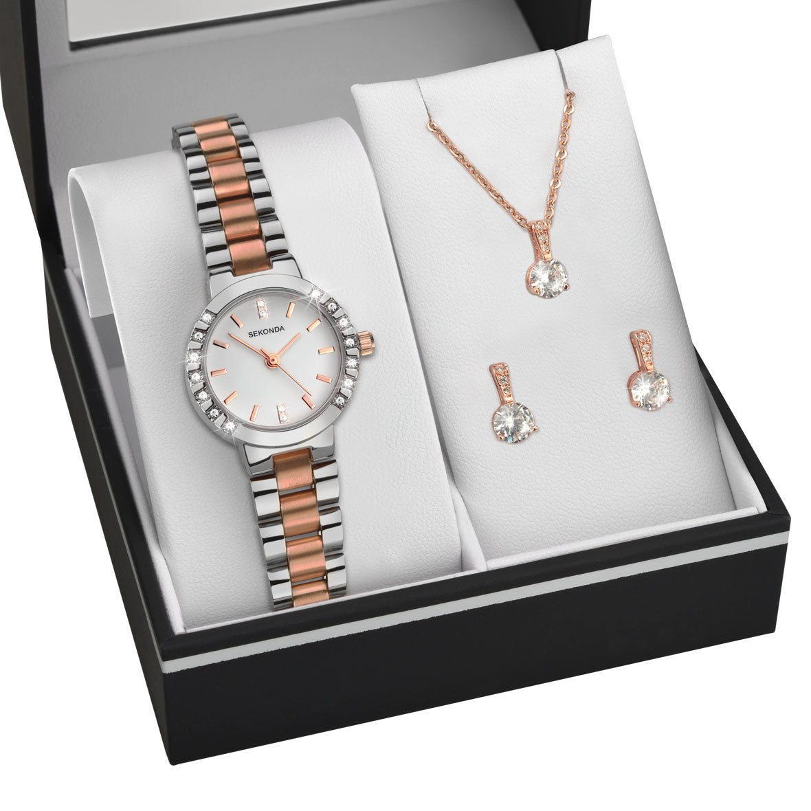 Sekonda Ladies Two Tone Bracelet Strap Watch Necklace and Earrings Gift Set 2353G