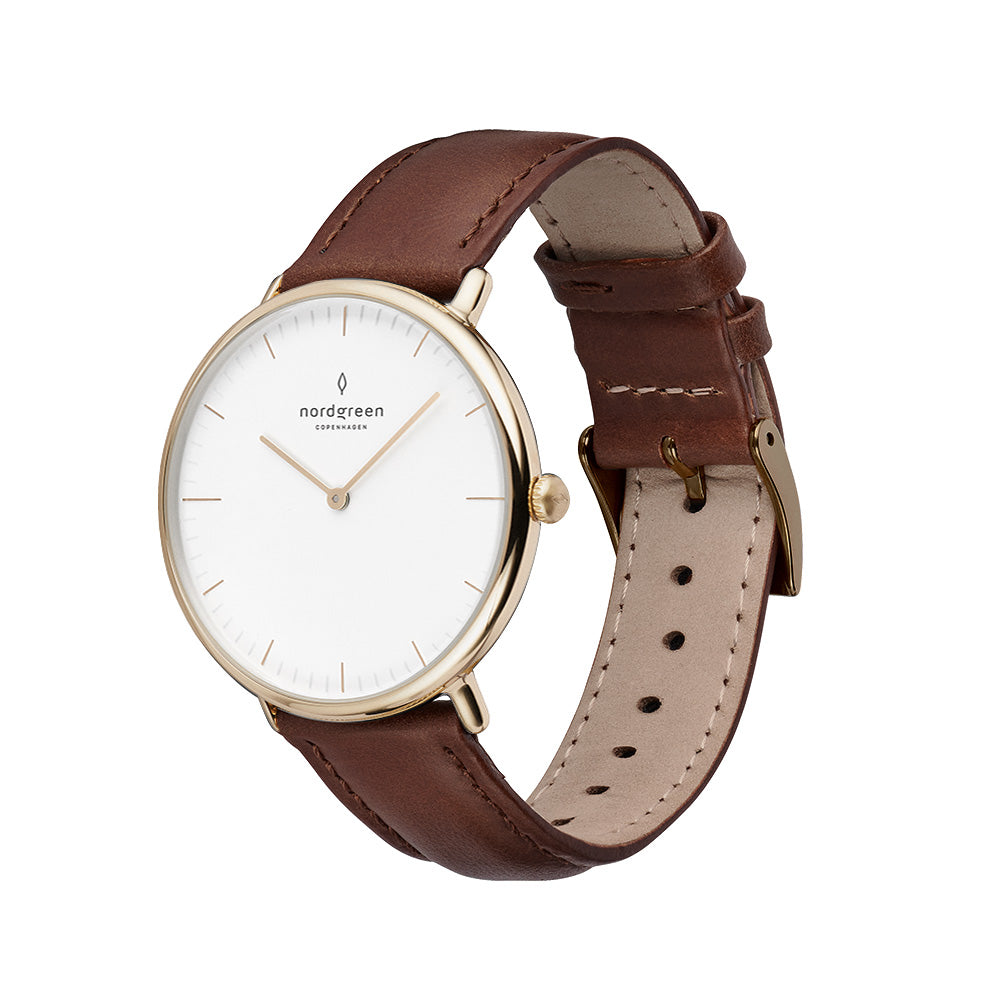 Nordgreen Native Scandinavian Gold Men's Watch with Brown Leather Strap