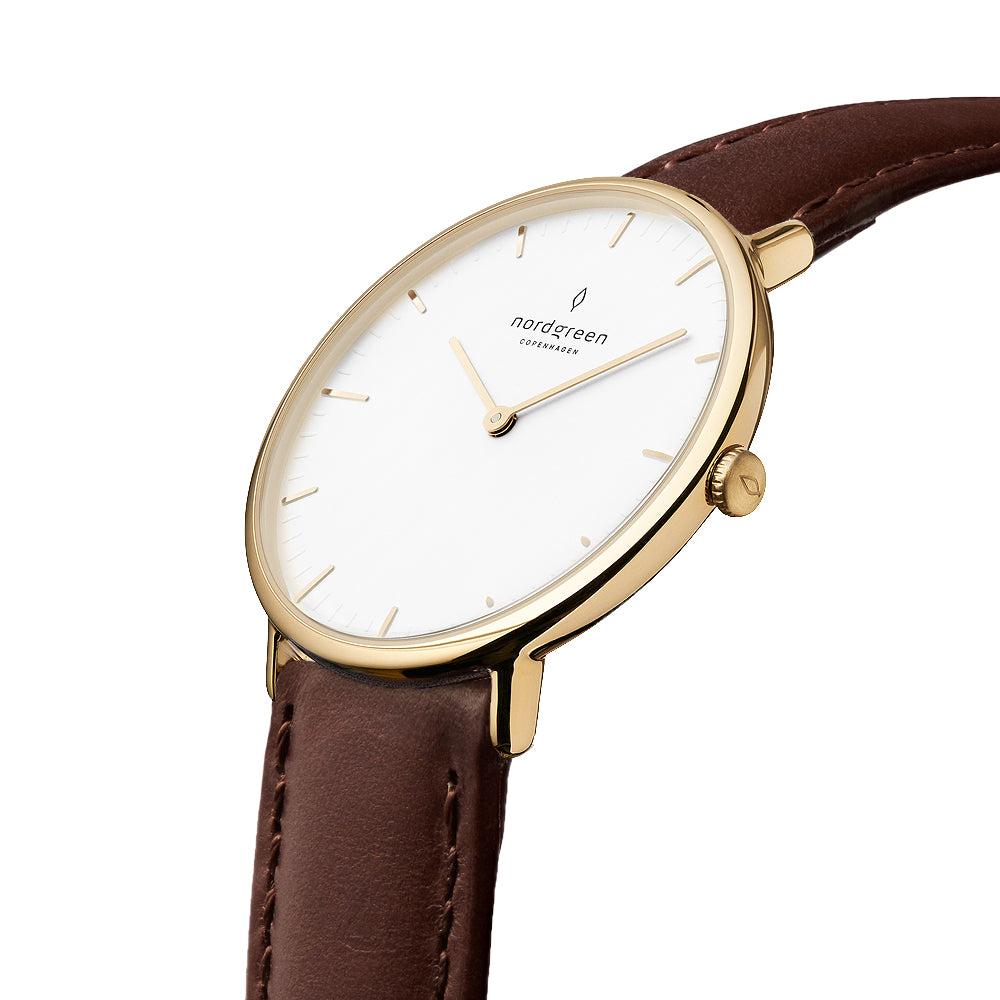 Nordgreen Native Scandinavian Gold Men's Watch with Brown Leather Strap