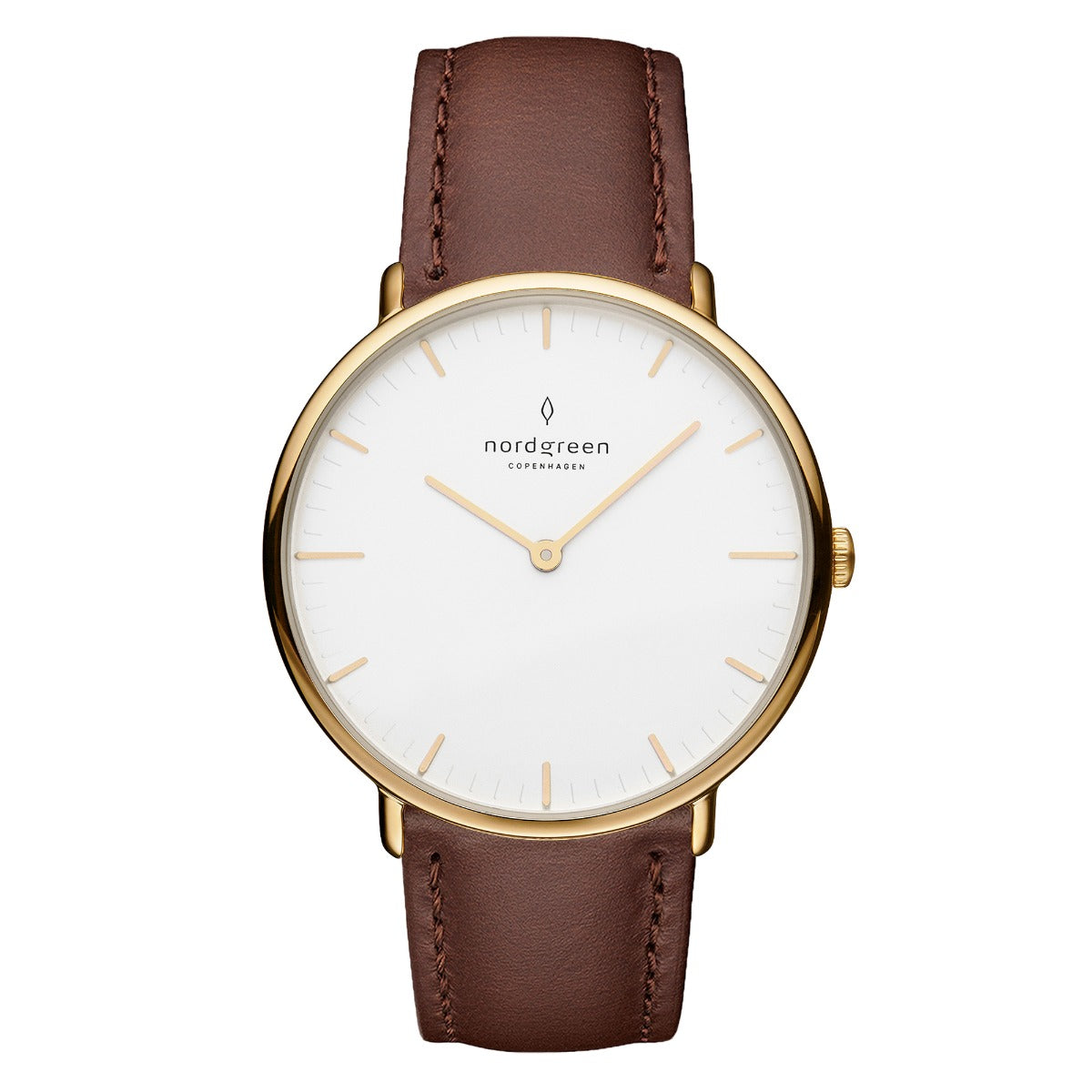 Nordgreen Native Scandinavian Gold Men's Watch with Brown Leather Strap
