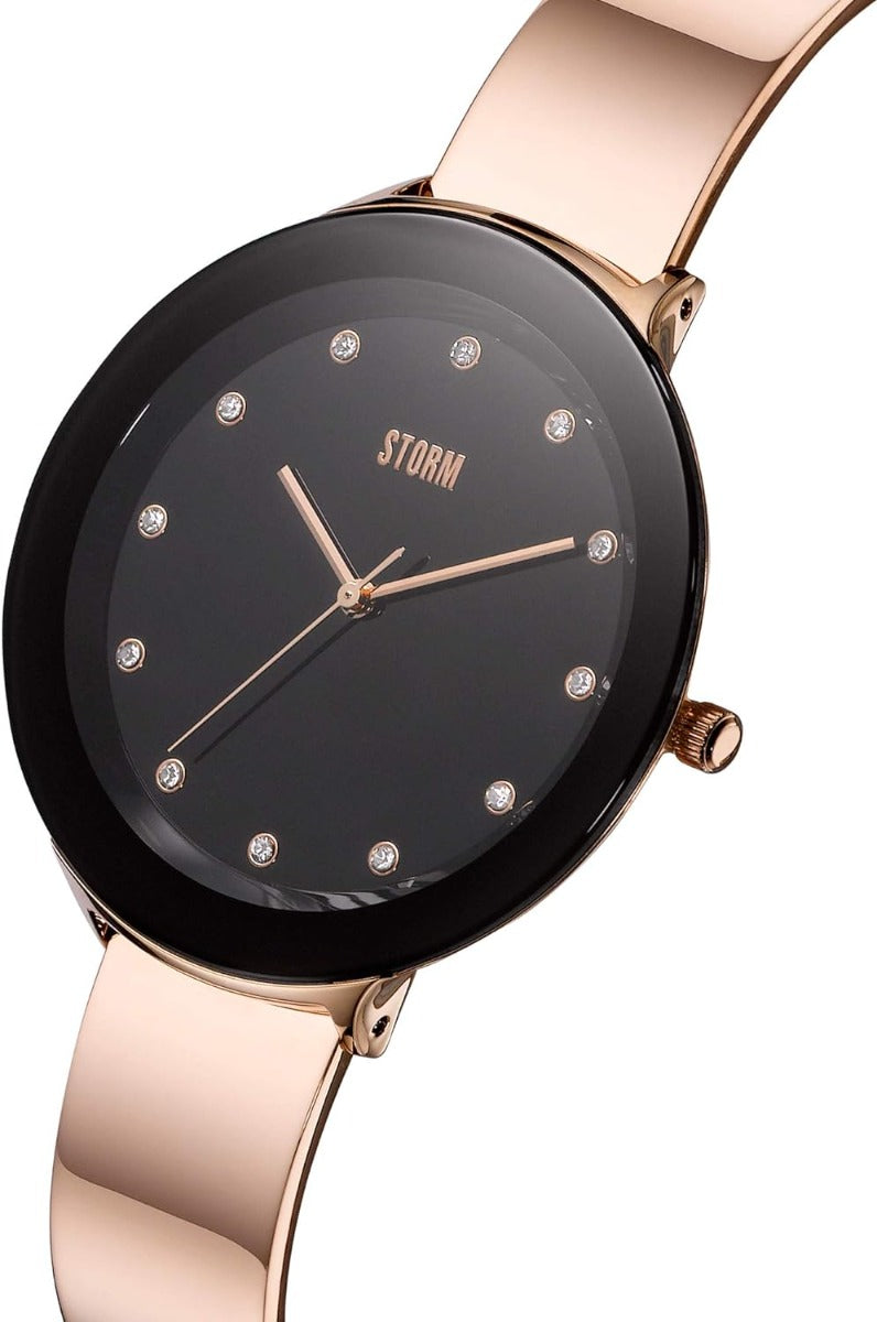 Storm Ladies Ostele Watch with Black Dial and Rose Gold Bangle Strap 47401/RG