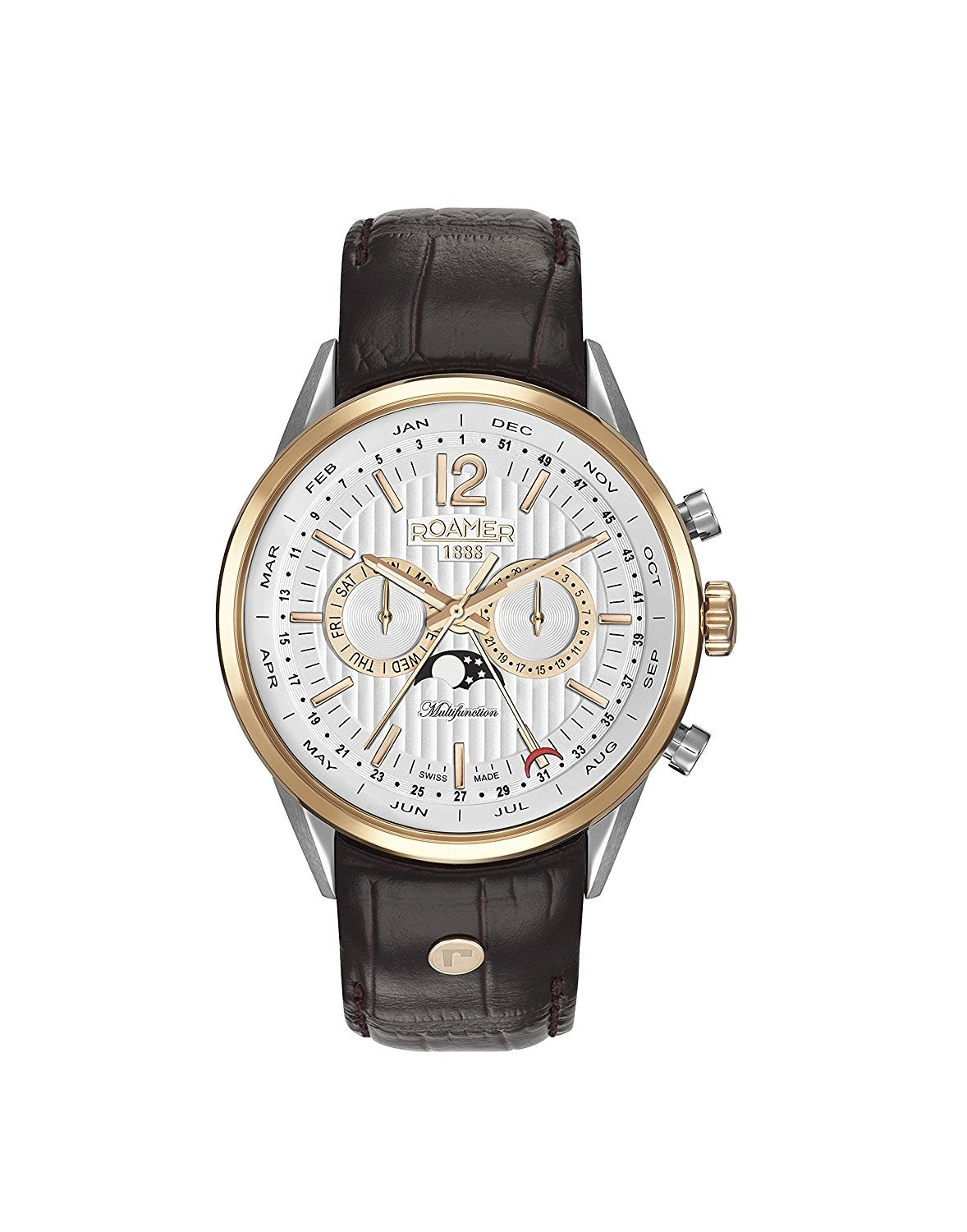 Roamer Men's Quartz Watch with White Dial Analogue Display and Brown Leather Strap 508822 49 14 05