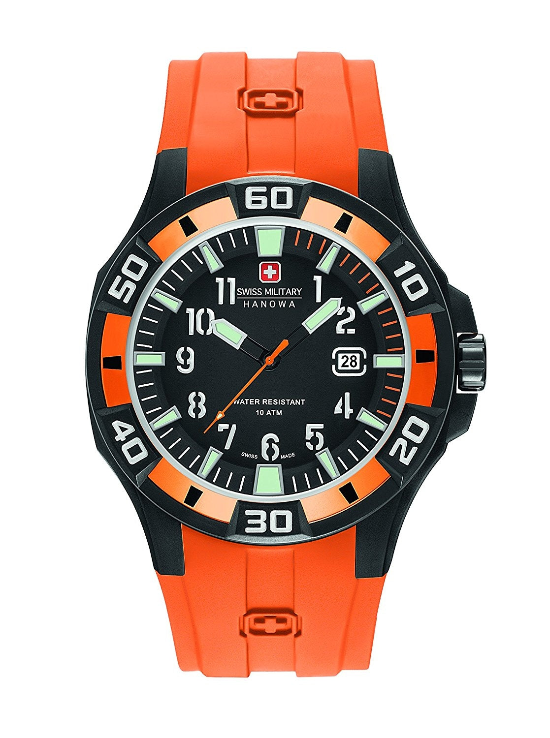 Swiss Military Men's Quartz Watch with Black Dial Analogue Display and Orange Silicone Strap 6-4292.27.007.79