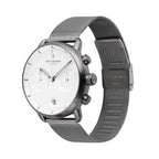 Nordgreen Pioneer Scandinavian Men's Chronograph Watch White Dial and Mesh Strap