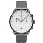 Nordgreen Pioneer Scandinavian Men's Chronograph Watch White Dial and Mesh Strap
