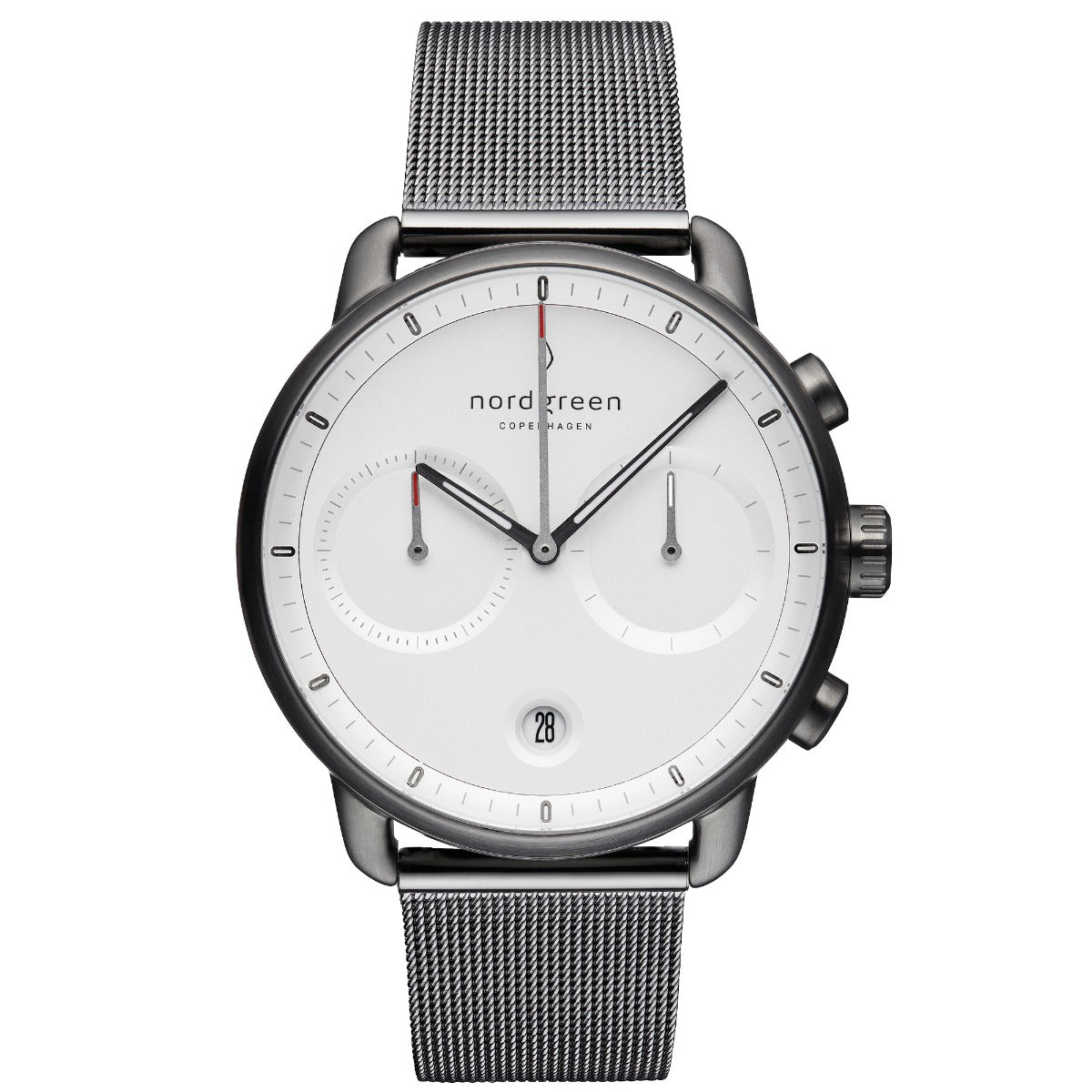 Nordgreen Pioneer Scandinavian Men's Chronograph Watch White Dial and Mesh Strap