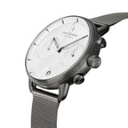 Nordgreen Pioneer Scandinavian Men's Chronograph Watch White Dial and Mesh Strap