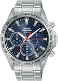 Lorus Men's Solar Chronograph Watch with Blue Dial and Silver Strap RZ503AX9