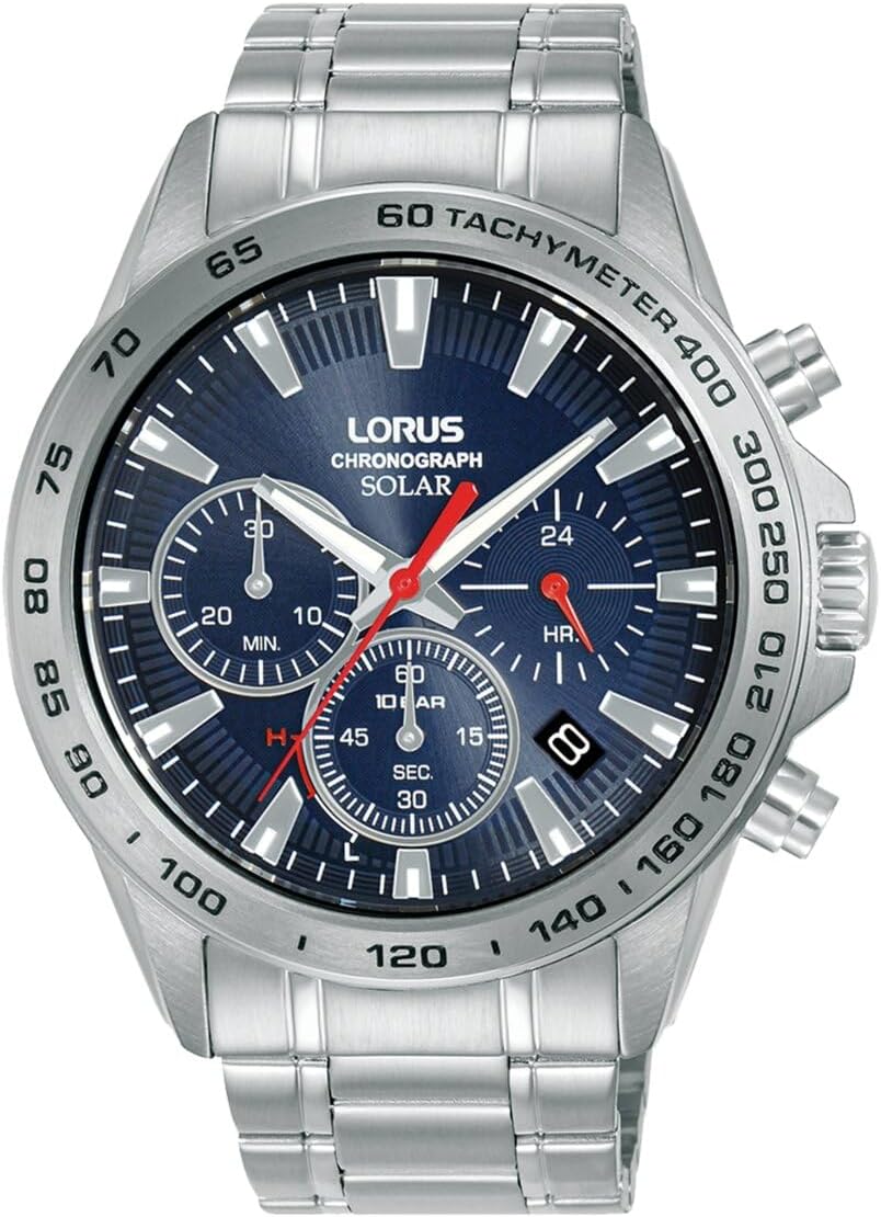 Lorus Men's Solar Chronograph Watch with Blue Dial and Silver Strap RZ503AX9