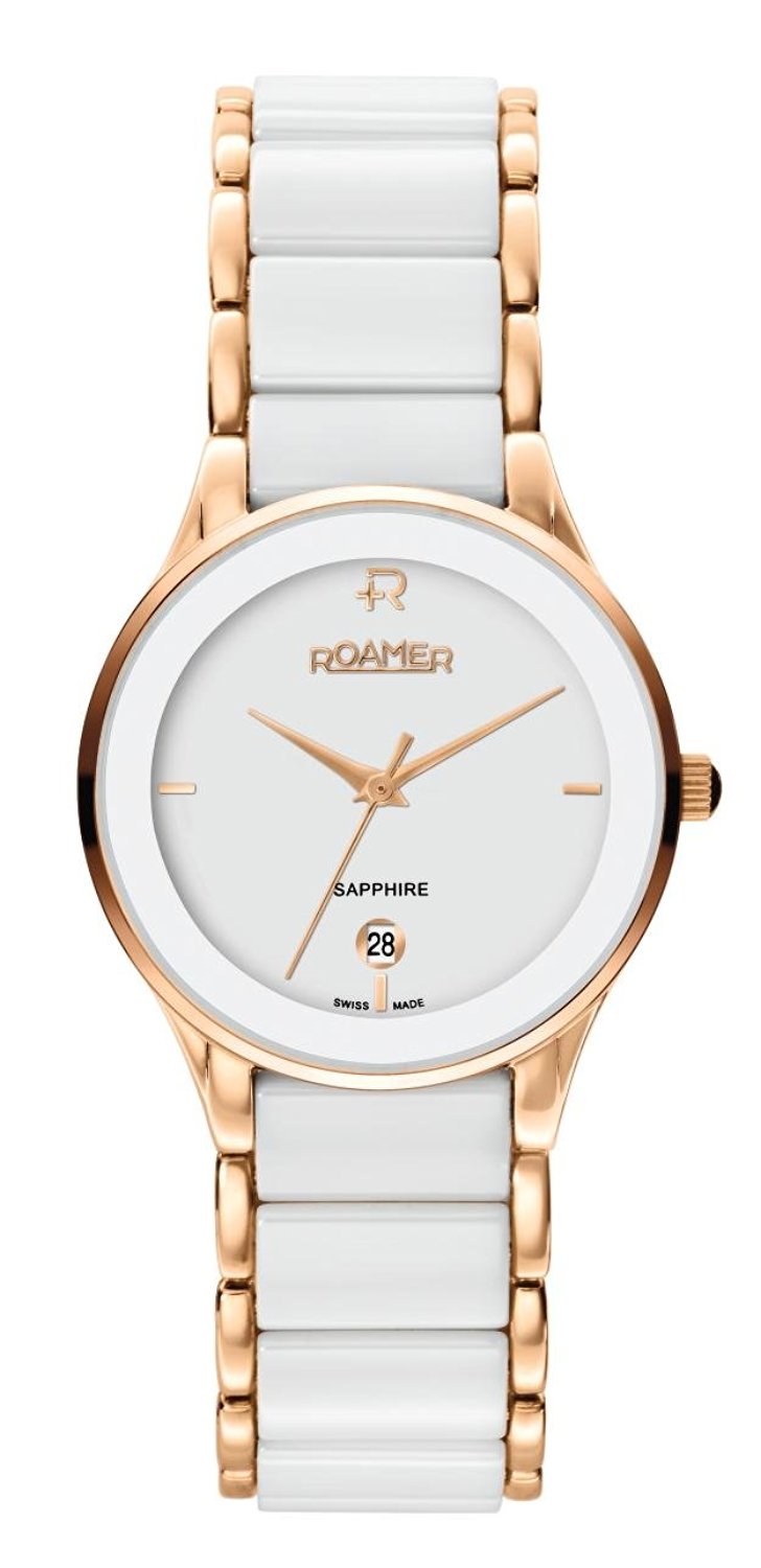 Roamer of Switzerland Women's Ceraline Saphira Rose gold IP White Ceramic Watch 677981 49 25 60