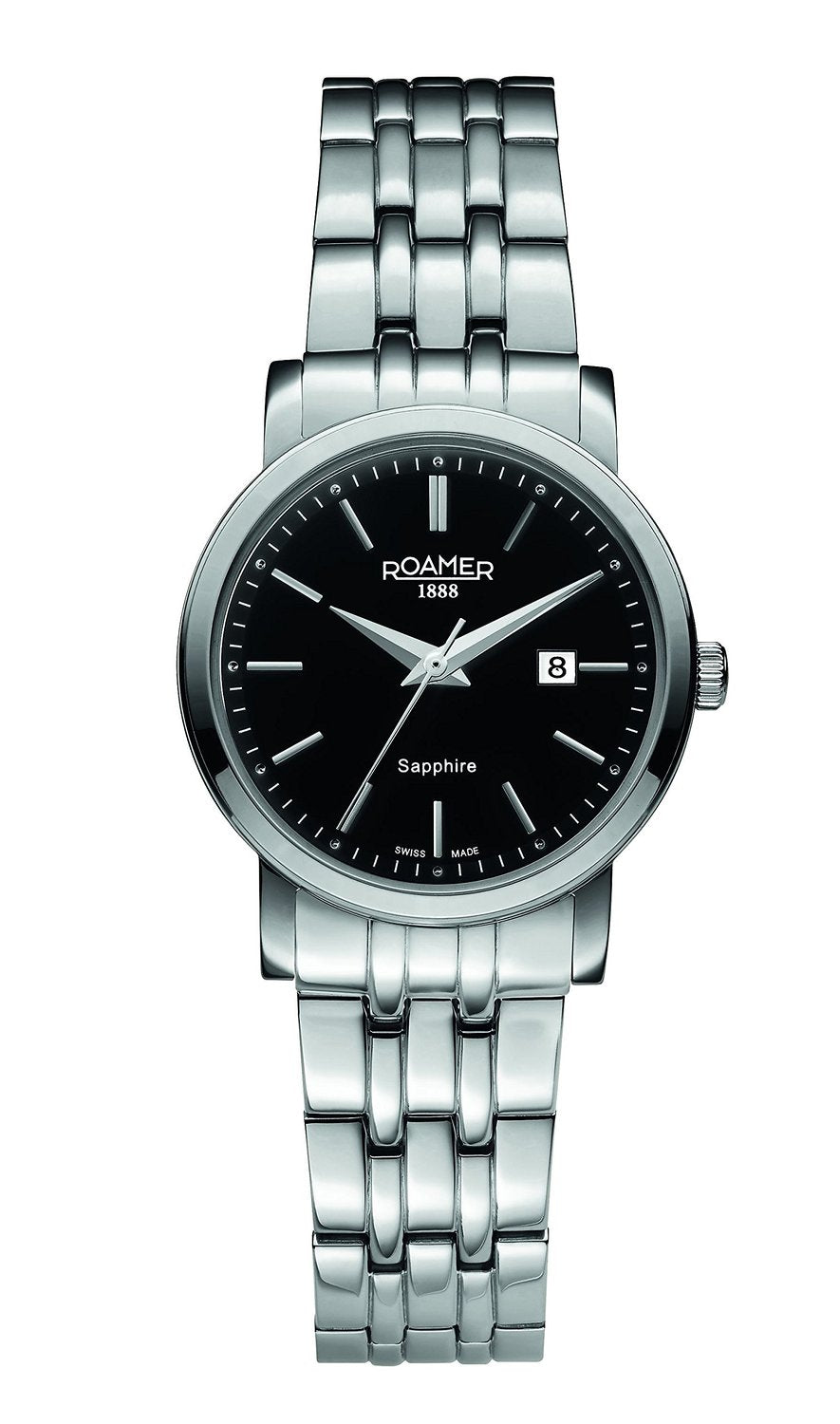 Roamer of Switzerland Classic Line Women's Quartz Watch with Black Dial Analogue Display and Silver Stainless Steel Bracelet 709844 41 55 70