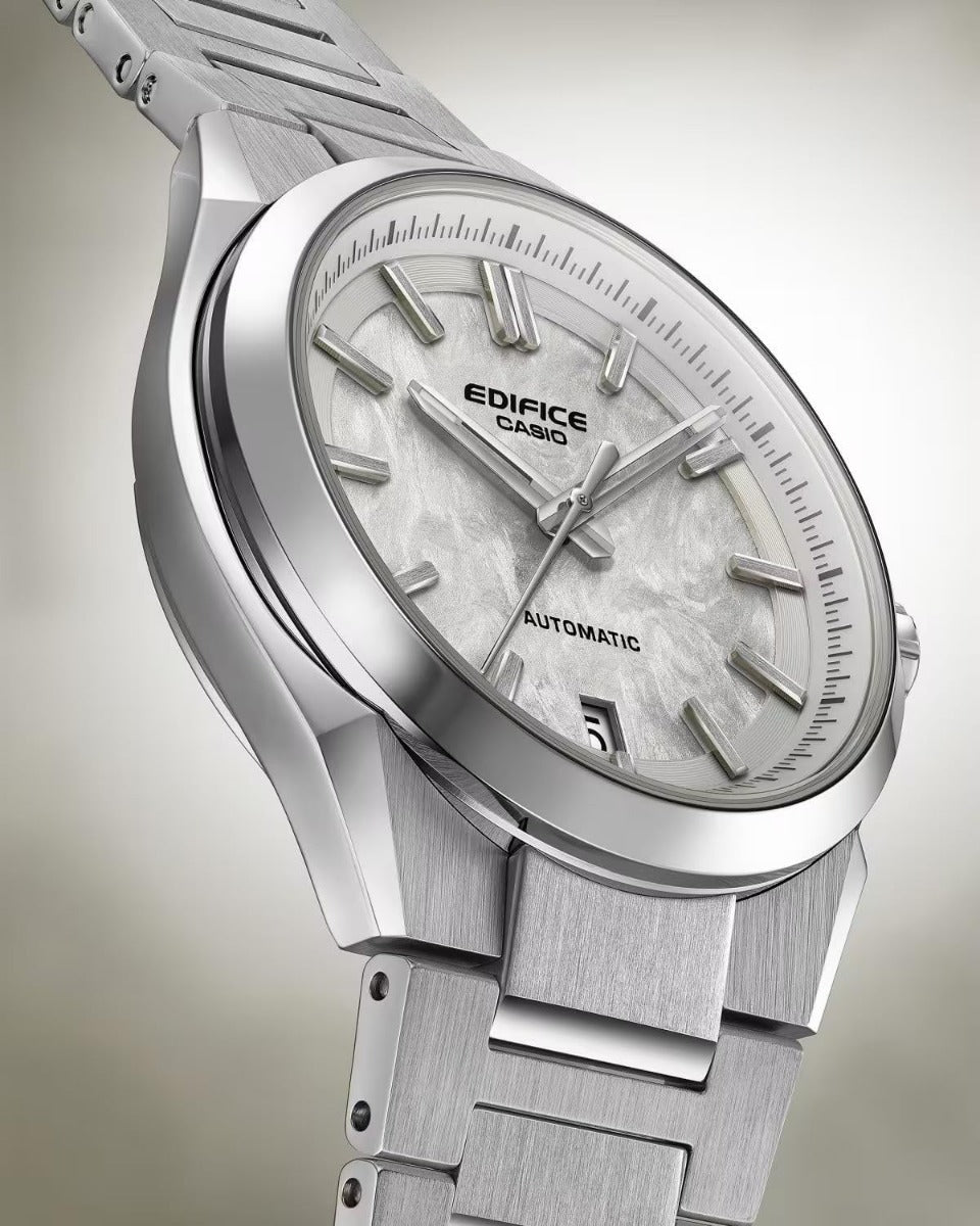 Casio Edifice Mens Automatic Watch with White Dial and Silver Strap EFK-100D-7AER