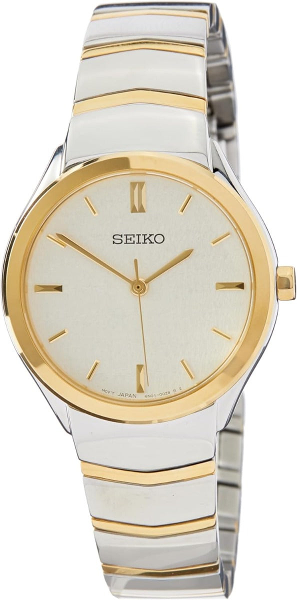 Seiko Ladies Watch with Gold Dial & Silver Strap SUR550P1