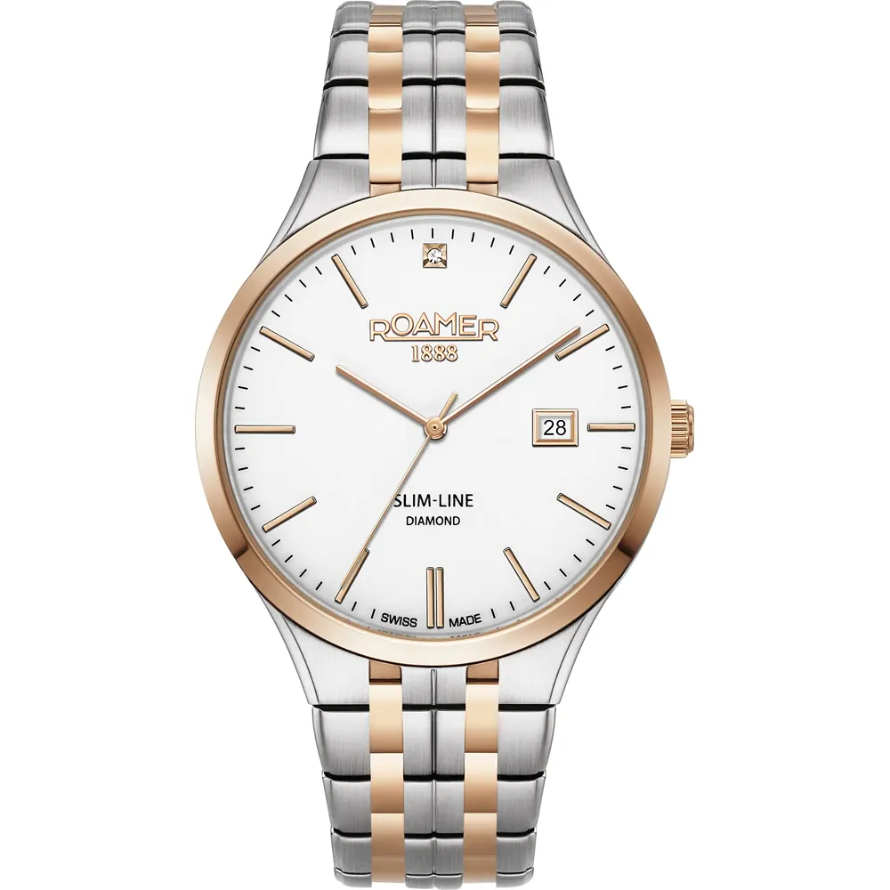 Roamer Slim-Line Mens Watch with White Dial and Two Tone Bracelet 864833 49 25 50