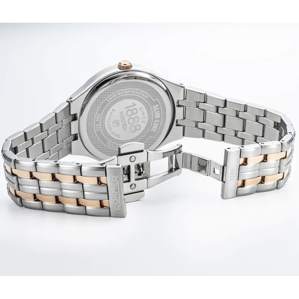 Roamer Slim-Line Mens Watch with White Dial and Two Tone Bracelet 864833 49 25 50