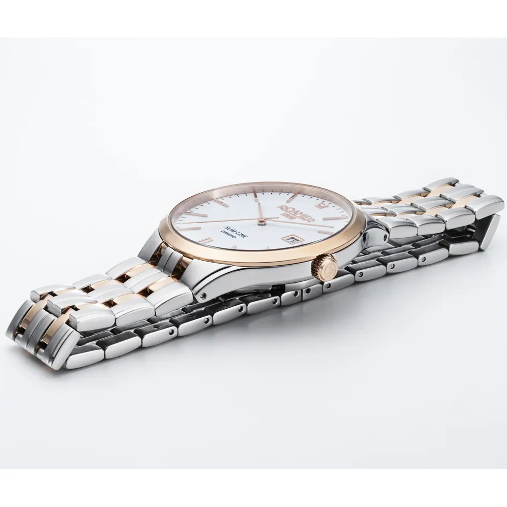 Roamer Slim-Line Mens Watch with White Dial and Two Tone Bracelet 864833 49 25 50