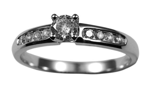 Ladies 9k White Gold Solitaire Diamond Engagement Ring With Diamond Shoulders 0.33ct