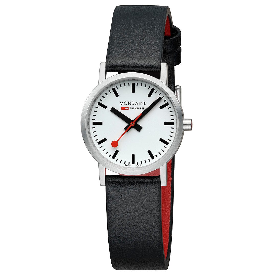 Mondaine Classic Ladies Watch with White Dial and Black Vegan Leather Strap A658.30323.16SBBV