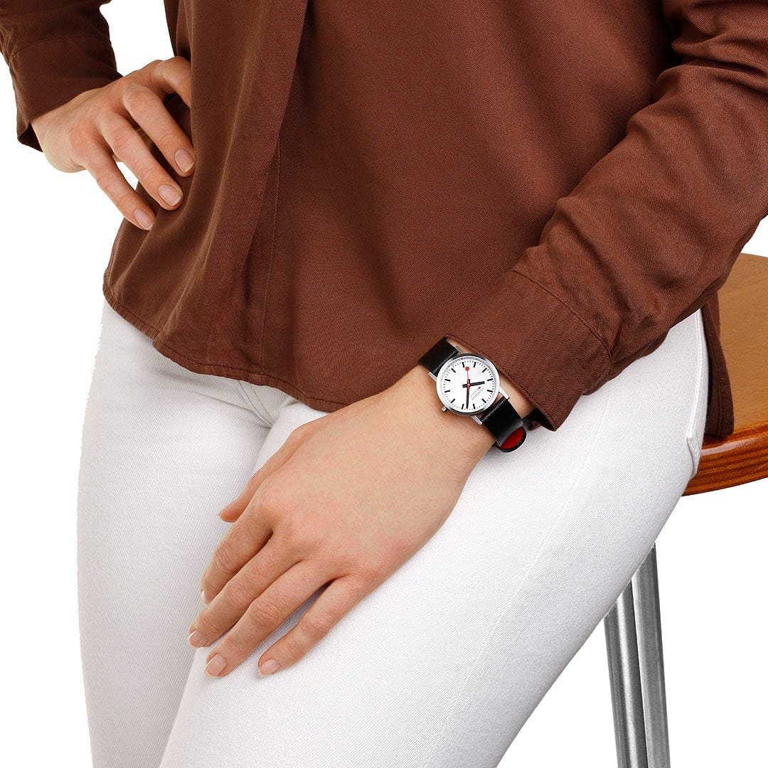 Mondaine Classic Ladies Watch with White Dial and Black Vegan Leather Strap A658.30323.16SBBV