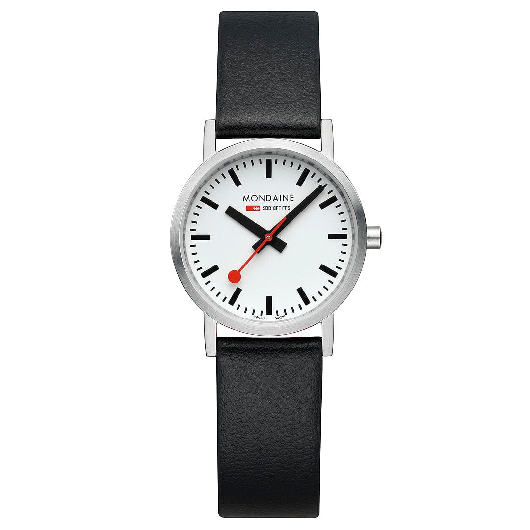 Mondaine Classic Ladies Watch with White Dial and Black Vegan Leather Strap A658.30323.16SBBV
