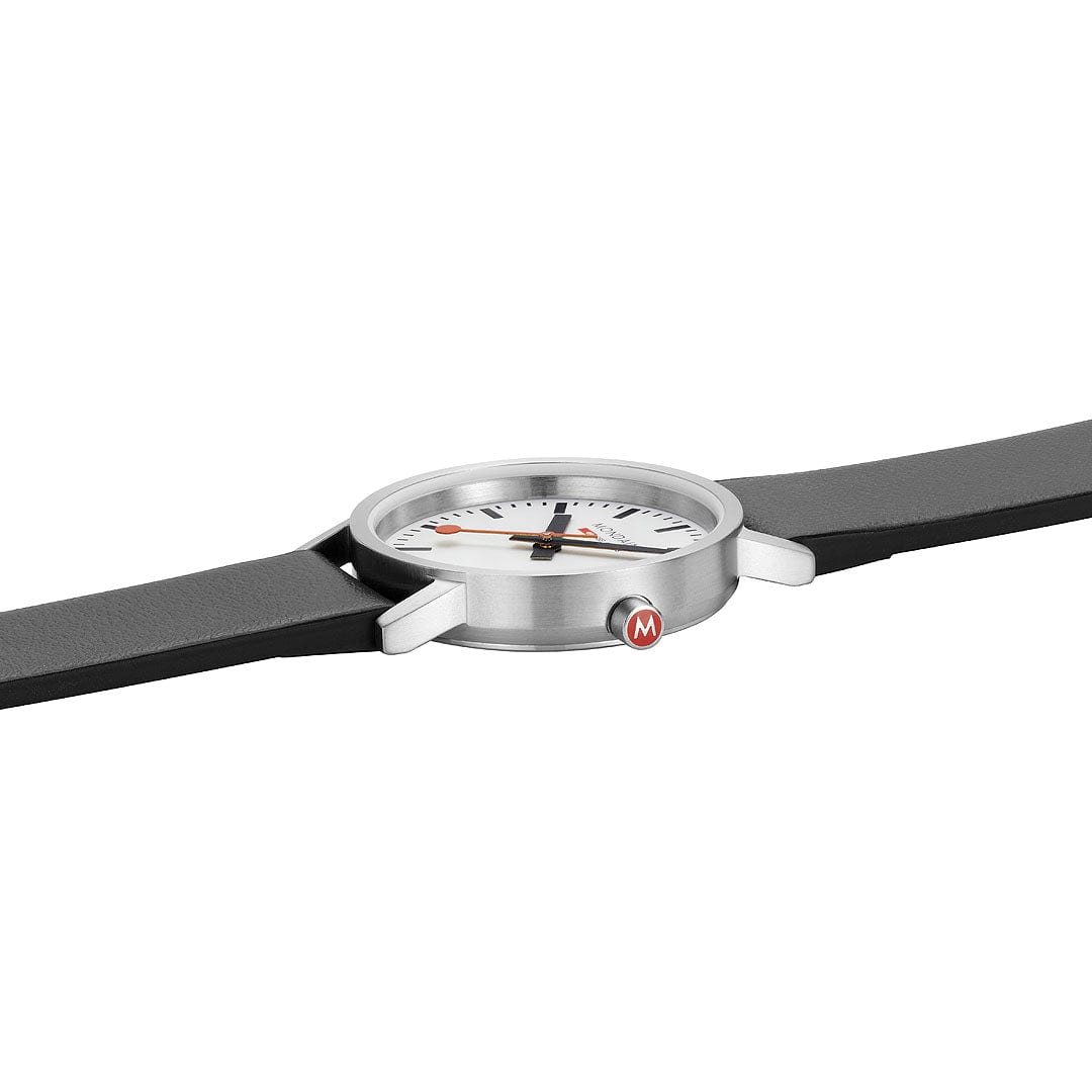 Mondaine Classic Ladies Watch with White Dial and Black Vegan Leather Strap A658.30323.16SBBV