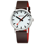 Mondaine Classic Mens Watch with White Dial and Brown Vegan Leather Strap A660.30360.11SBGV