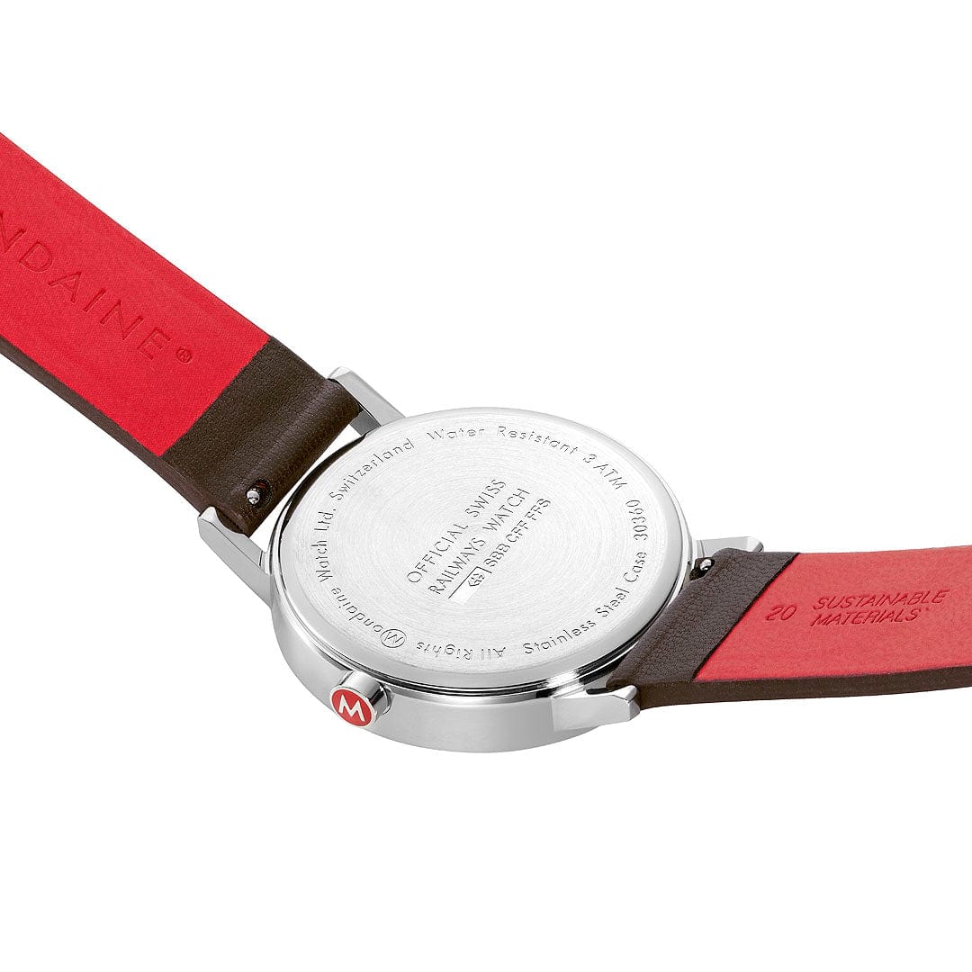 Mondaine Classic Mens Watch with White Dial and Brown Vegan Leather Strap A660.30360.11SBGV
