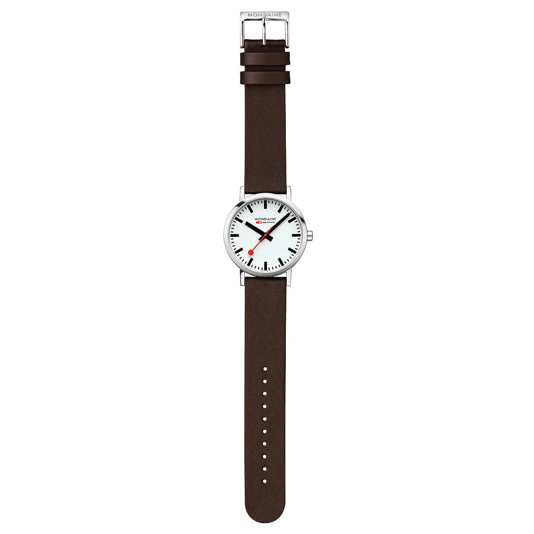Mondaine Classic Mens Watch with White Dial and Brown Vegan Leather Strap A660.30360.11SBGV