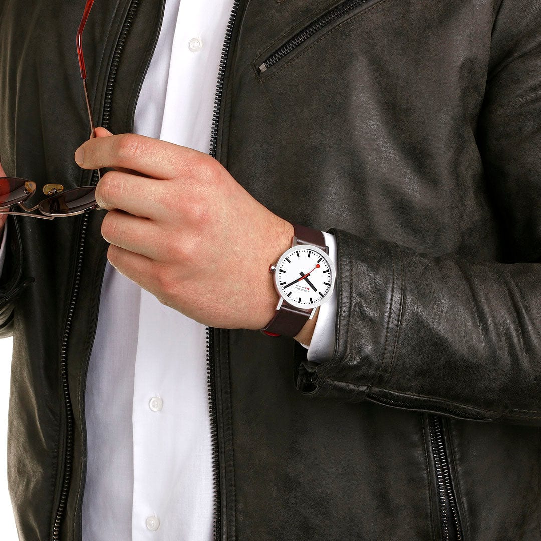 Mondaine Classic Mens Watch with White Dial and Brown Vegan Leather Strap A660.30360.11SBGV