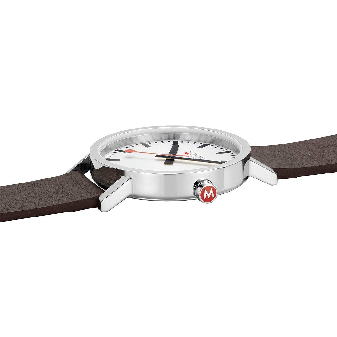 Mondaine Classic Mens Watch with White Dial and Brown Vegan Leather Strap A660.30360.11SBGV