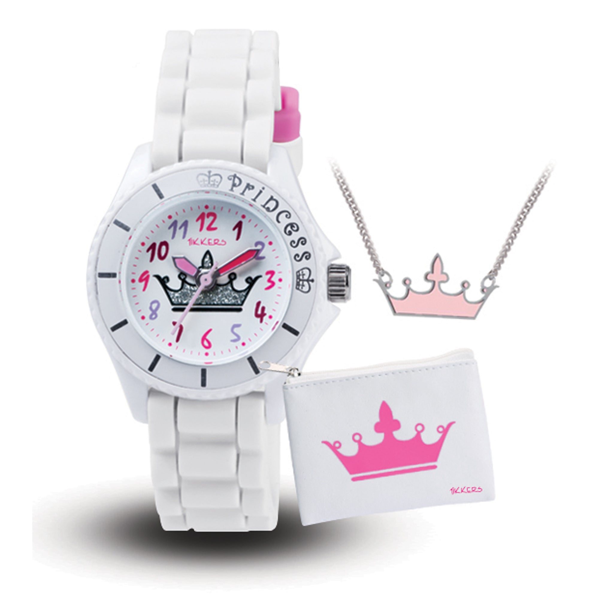 Tikkers Girls' White Crown Watch Gift Set ATK1009