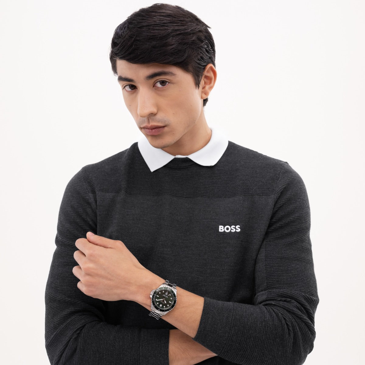 Boss Troper Sport Mens Watch with Green Dial and Silver Strap 1514294