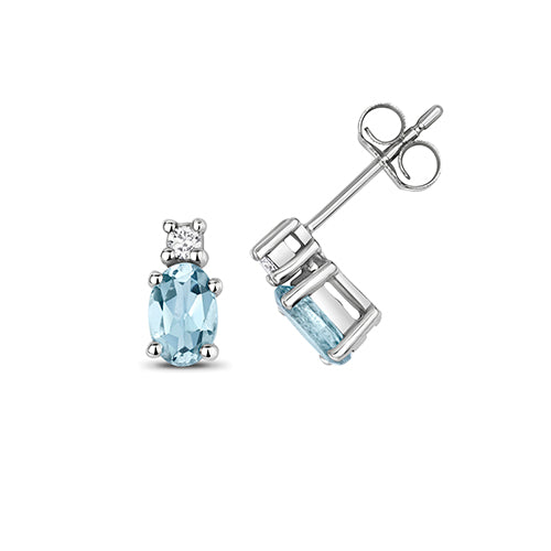 9ct White Gold Aquamarine and Diamond Earrings 1CT
