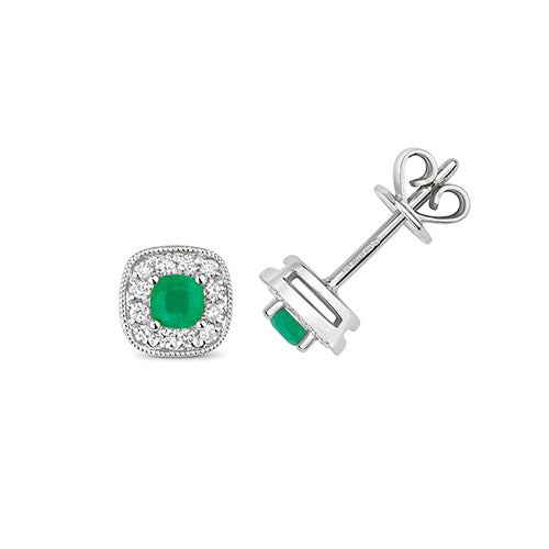 9ct White Gold Emerald and Diamond Earrings 0.250+0.150CT