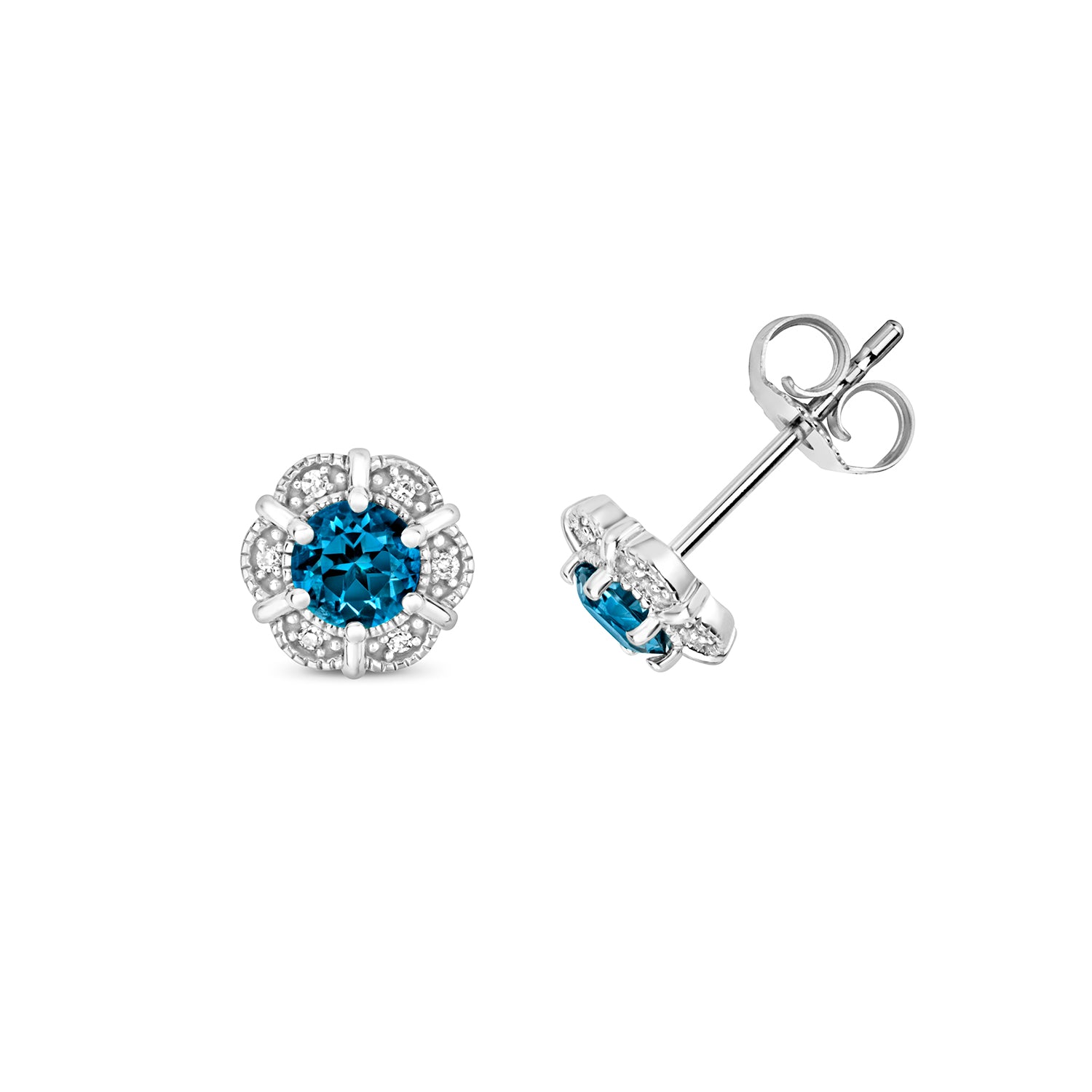 9ct White Gold Blue Topaz and Diamond Earrings 0.63CT