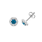 9ct White Gold Blue Topaz and Diamond Earrings 0.63CT