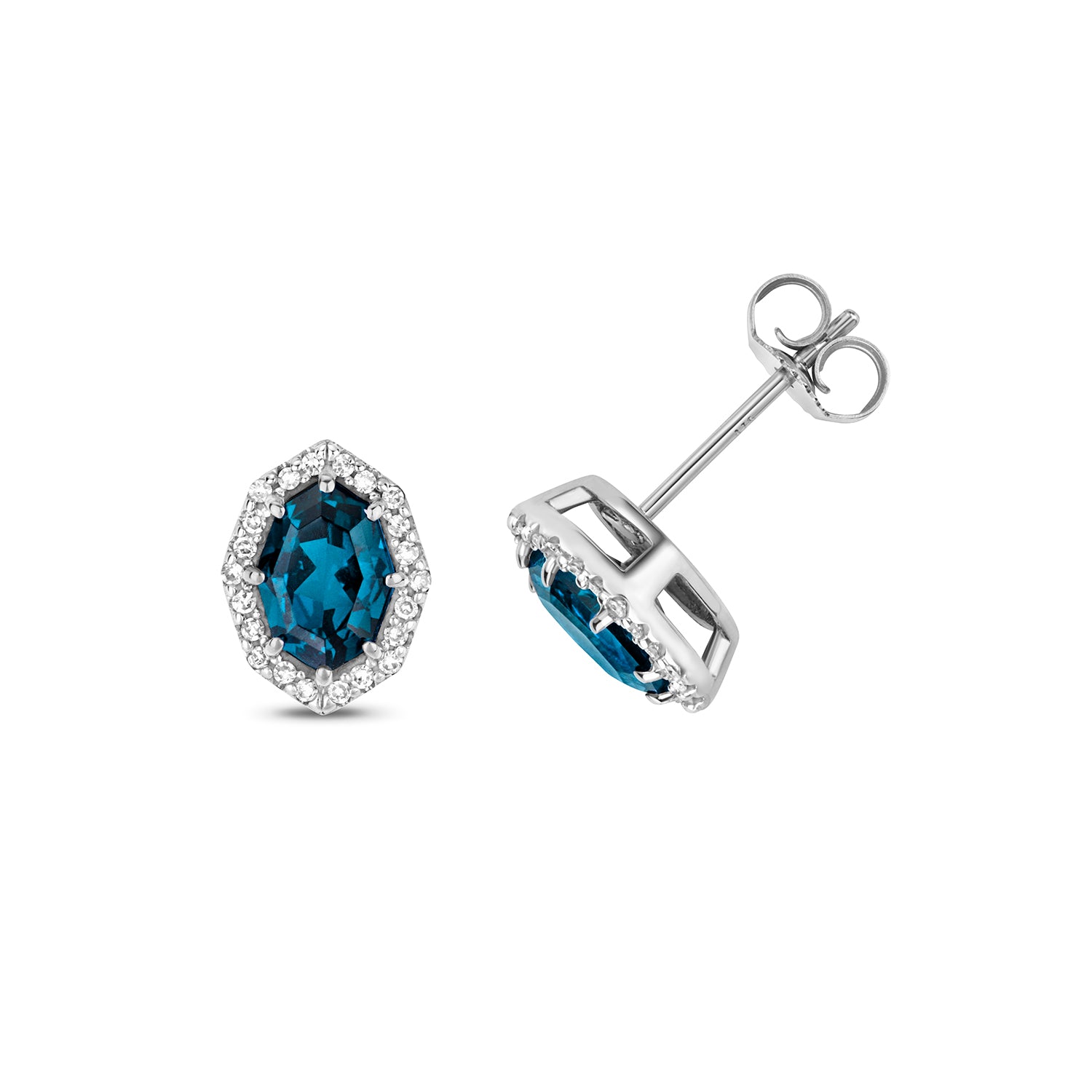 9ct White Gold Blue Topaz and Diamond Earrings 1.700+0.120CT