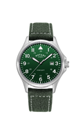 Rotary Mens Pilot Watch with Green Dial and Green Canvas Strap GS00473/56