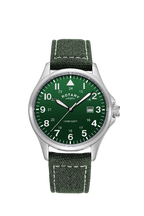 Rotary Mens Pilot Watch with Green Dial and Green Canvas Strap GS00473/56