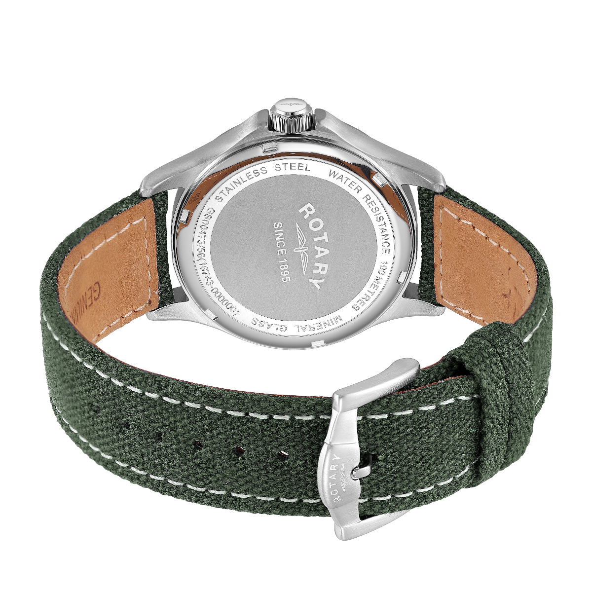 Rotary Mens Pilot Watch with Green Dial and Green Canvas Strap GS00473/56