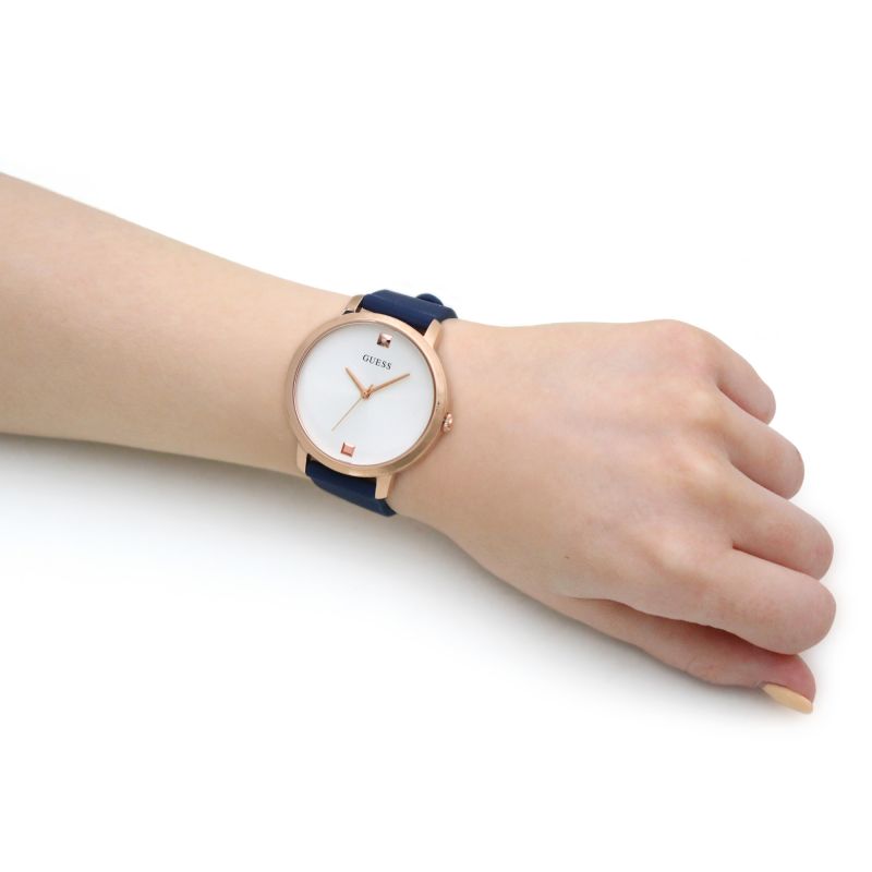 Ladies Guess Watch with White Dial and Blue Silicone Strap GW0004L2